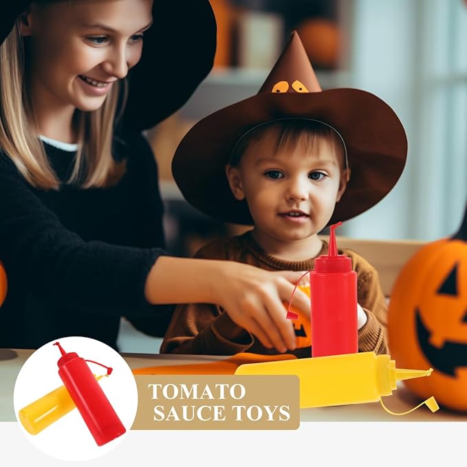 Garneck 2Pcs Fake Mustard & Ketchup Bottle Interactive Prank Toys Novelty Squirt Funny Condiment Squirt Bottle for Adults Kids Halloween Party