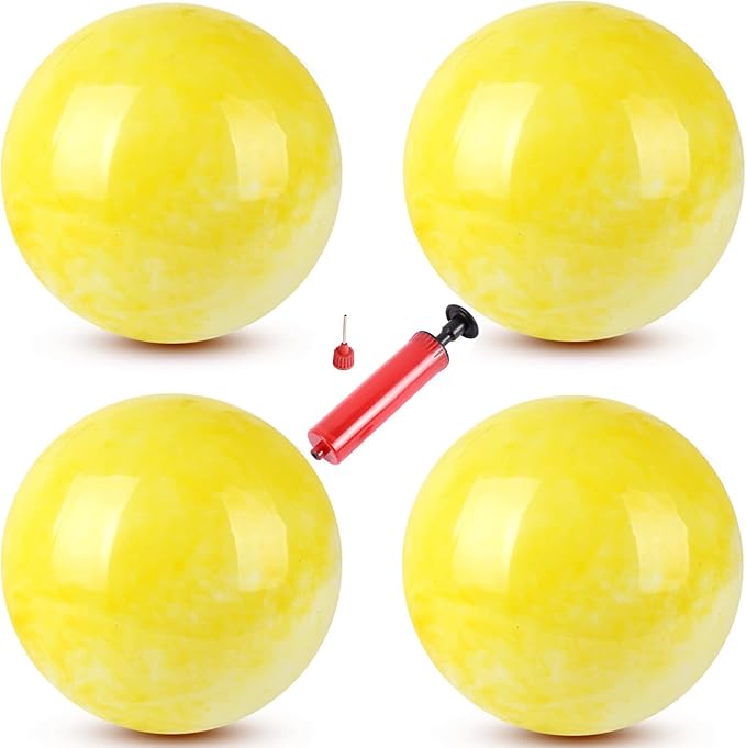 4 Pcs Playground Balls with Pump, 9 inch Inflatable Bouncy Balls for Kids, School, Beach, Kickball DodgeBalls and Indoor Outdoor Plays