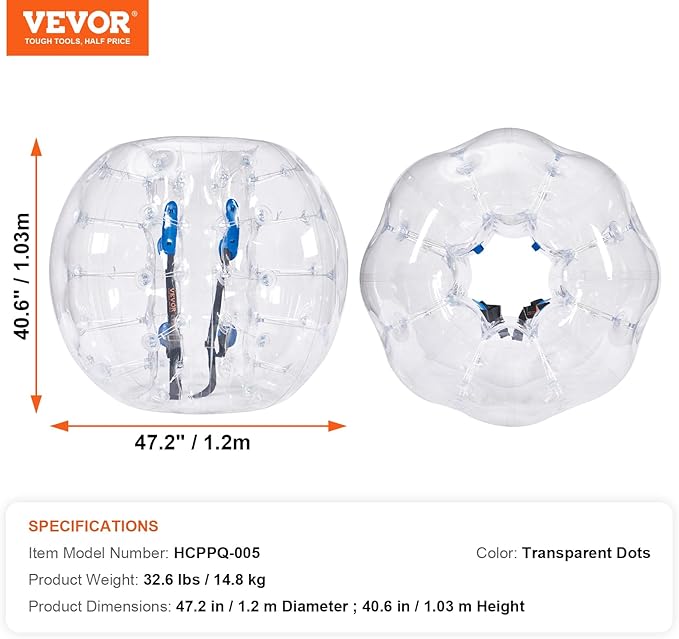 VEVOR Inflatable Bumper Ballѕ 2 Packs; 2FT/3FT/4FT/5FT Body Size Adult Human Bubble Ballѕ, Bumper Bubble Soccer Ballѕ for Teens/Adults