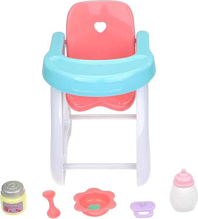 Lil Cutesies 9" All Vinyl Baby Doll Feeding Time Gift Set| Posable and Washable | Removable Outfit | High Chair and Feeding Accessories | JC Toys | Ages 2+