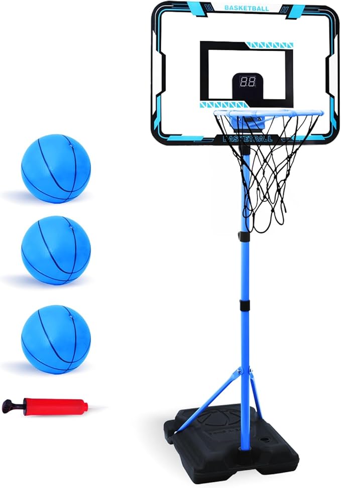 Nattork Kids Basketball Hoop, Adjustable Height Toddler Basketball Hoop Stand, Indoor Outdoor Basketball Goal Toy for Boys Girls Ages 3~8 Years Old, Includes 3 Balls, Ideal for Birthday Gift