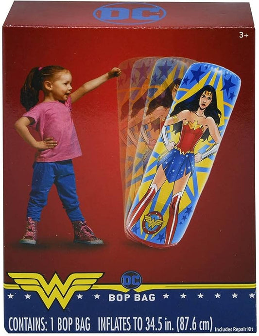 Wonder Woman Punching Bag for Kids - Freestanding Inflatable Boxing Indoor and Outdoor Bop Toy Exercise Play, Durable Heavy Duty Stress Relief Punch Children 34.5 Inches, Blue