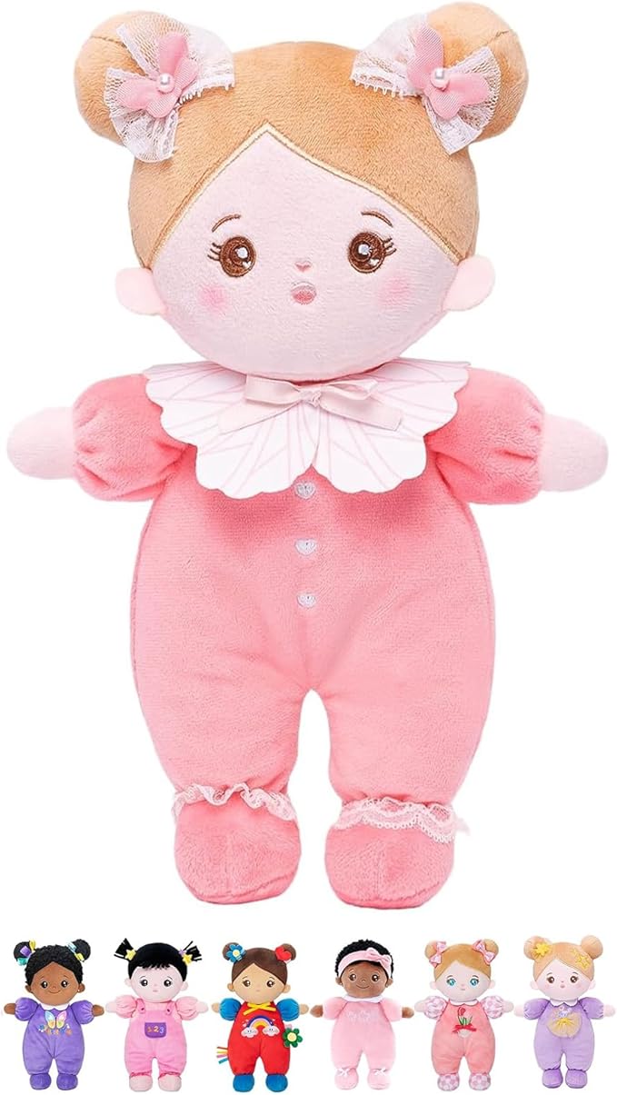 OUOZZZ Soft Baby Doll 10" - First Birthday Toys for 1 Year Old Girl, Ideal 1 Year Old Girl Gifts & Baby Girl Gifts, Snuggle Buddy for Infants Pink Bow