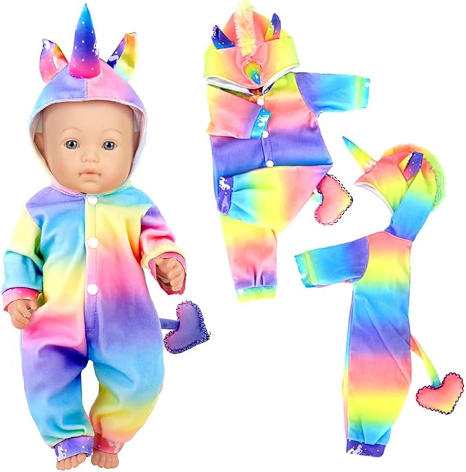iBayda 7 Sets Baby Doll Clothes & Accessories Include Rompers, Dresses and Hats for 14-16 Inch (35-43cm) Newborn Dolls (Doll Not Included)