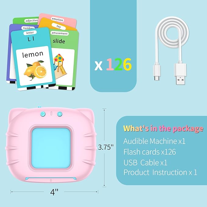 Eaever ABC Talking-Flash-Cards with 252 Sight Words, Easter Birthday Gifts for Girls 2 3 4 5 6 Years, Language Therapy Toys for Autistic Children, Learning Toys for Toddlers Ages 2-6, Pink