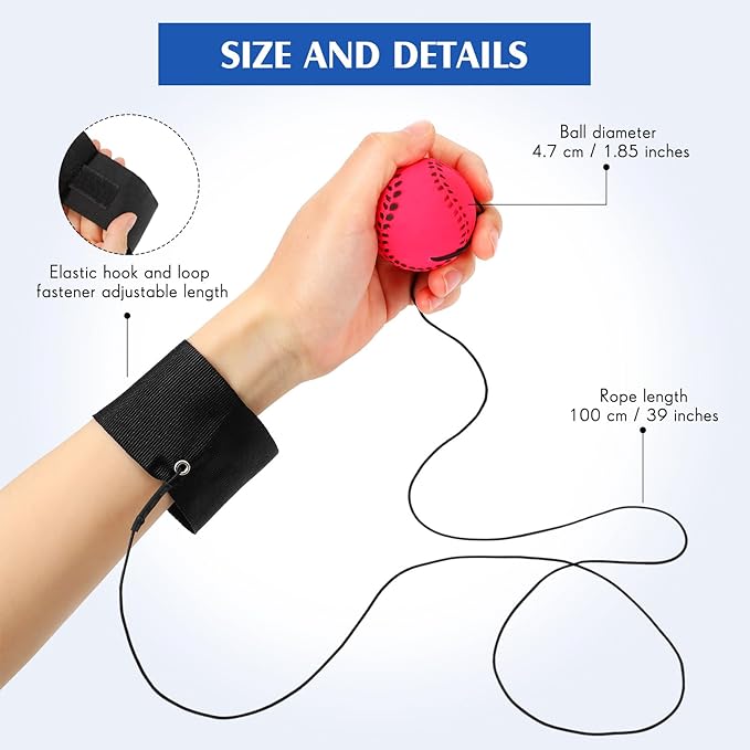 Skylety Wrist Return Ball on a String 1.85'' Rebound Sport Ball with Elastic Strap and String, Basketball Baseball Soccer Tennis Wristband Toy for Teens Adults Gifts, Wrist Exercise or Play