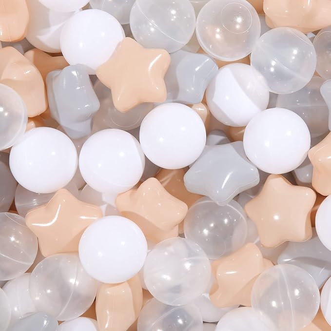 TRENDPLAY Star Ball Pit Balls for Toddlers -50 100 200 Count Star Balls Different Shapes, Non-Toxic Plastic Balls for Safe Play, Boys Girls Festival Party Decoration