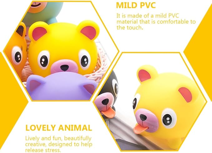 TOYANDONA Squeeze Toy for Kids - Bear Tongue Stick Out Animal Tongue Out Toy Squeeze Ball for Stress Relief Fun Kids Adults Birthday Party Favors Easter Basket Goodie Bag Stocking Stuffers, Yellow