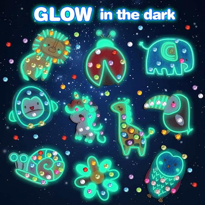 EAPHANT Kids Crafts, 15 PCS Kids Activities Arts and Crafts Painting Kits, Glow in The Dark Wooden Magnets to Paint