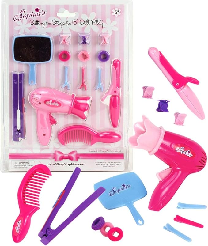 Sophia's 18 Inch Doll Hair Care Set, Pretend Play, 14 Piece Hair Styling Accessories for Dolls