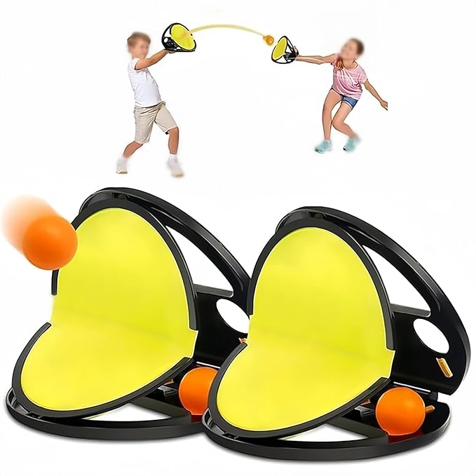 Toss and Catch Ball Game for Kids & Adults, 2Pcs Velcro Throw Catch Ball Set to Improve Hand Eye Coordination Ability, Portable Racket Pocket with Launcher, Ideal Outdoor Game Choice