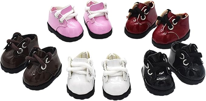 Premium Doll Shoes for Lububu, 15cm 17cm Dolls Accessories, Mini Leather Shoes Fashion Dress Up Doll Shoes Replacement (2, Oxford - White & Pink)