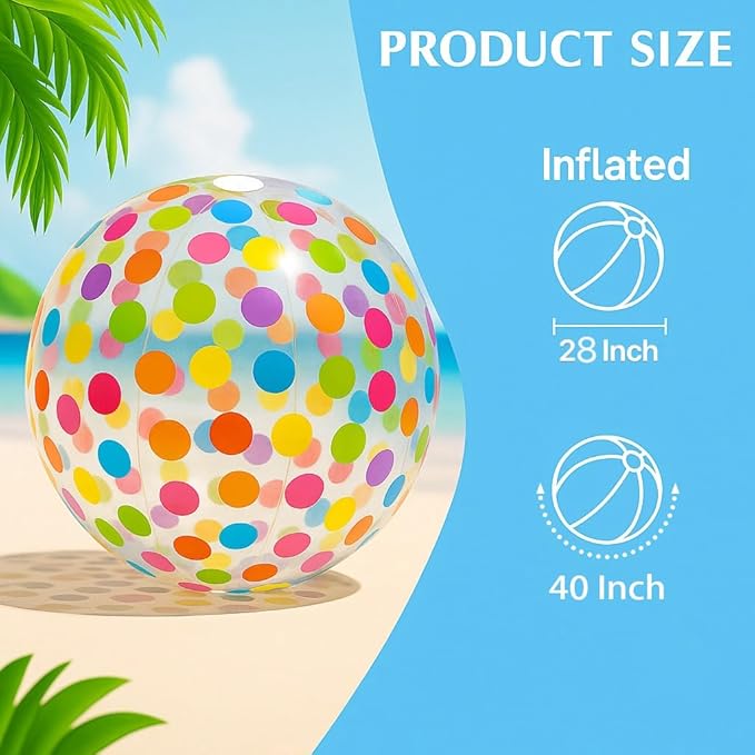 GiftExpress 40" Beach Balls 2 Pack - Polka Dot & Striped Giant Transparent Inflatable Balls for Swimming Pool Party - Summer Outdoor Water Toys & Decorations