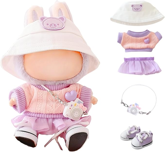 Clothes for Lu bubu 17cm Dolls(No Doll) Accessories, Stylish Kawaii Purple Outfit Set 5 Pieces Suitable for 17cm Dolls , Doll Hat Shoes Clothing Set Replacement