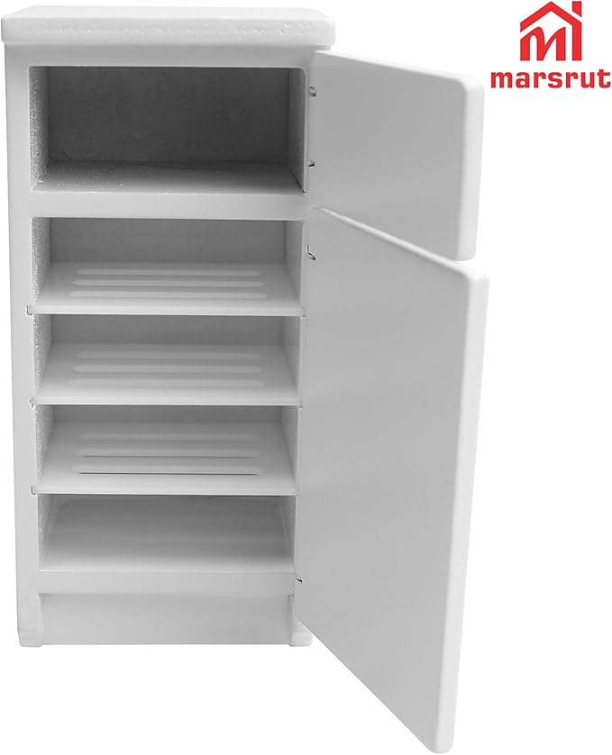 1/12 Scale Dollhouse Refrigerator Miniature Fridge Kitchen Furniture Wooden Doll House Mini Accessories Living Room Dining Decoration Modern Playhouse Decor Prop Model, White (2.4x2.1 x5.2inch)