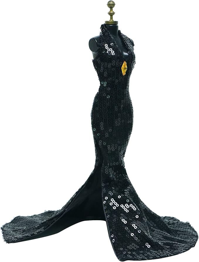 Gorgeous Handmade Doll Dress, Doll Clothes Evening Gown with Sequin Fashion Show, Wedding Party Outfits for 11.5 inch Dolls Accessories (Black)