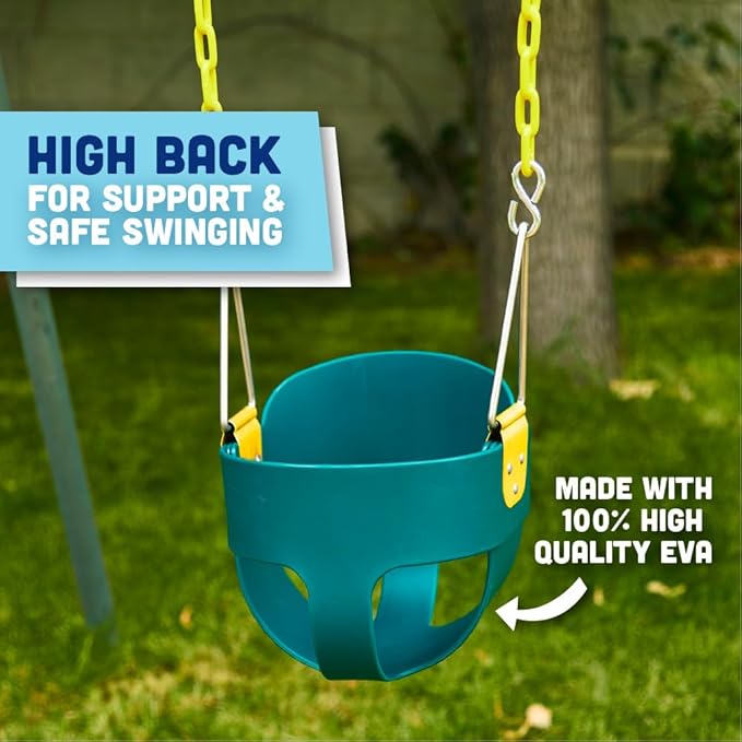 Squirrel Products High Back Full Bucket Toddler Swing Seat with Plastic Coated Chains - Swing Set Additions & Replacements - Outdoor Play Equipment - Green