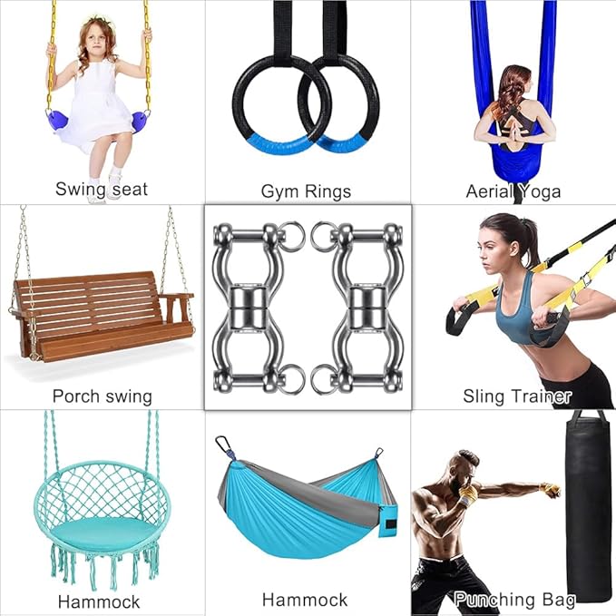 SELEWARE Silent Bearing Swing Swivel, 360° Rotational Device Hanging Accessory with Removeable Buckle for Tree Swing, Hammock Chair, Climbing Rope, Yoga, Kids Swing Swivel 1202LB Capacity