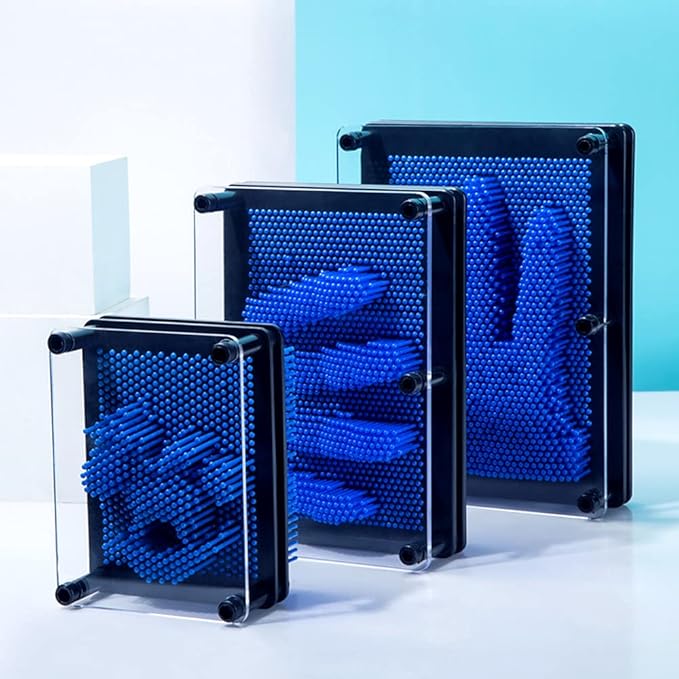 3D Pin Art Intellectual Fun Toy Blue Plastic Pin Art Palm Board Push Pin Toy (Blue-6 x 8 Inches)