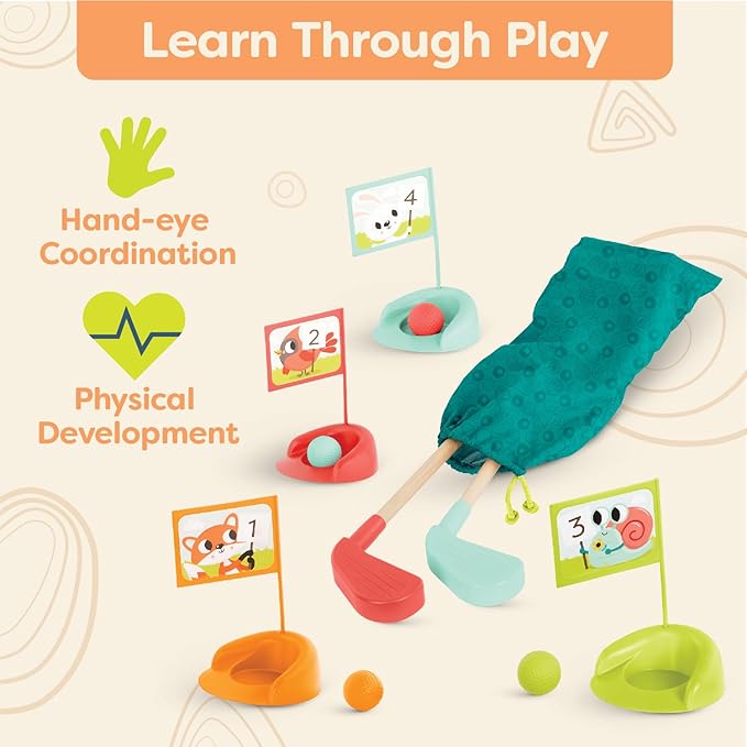 B. toys – Wooden Golf Set for Toddlers with Storage Bag – Sports & Outdoors Pretend Play Toy – 15 Pieces Set – 3+ Years