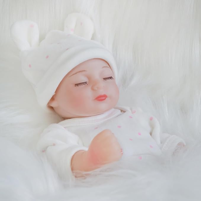 ENA Reborn Baby Doll Realistic Silicone Vinyl Baby 10 inch Weighted Lifelike Doll Gift Set for Ages 3+ (Pink Polka dots, 10 inch)