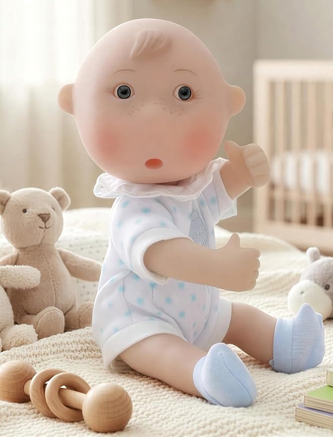 Cute Potato Baby Doll, 7 Inch Mini Baby Doll with 5 Movable Joints, Thumb-Sucking Pose, Full Vinyl Doll Gift for Kids and Collectors, Ages 3+ (Blue)