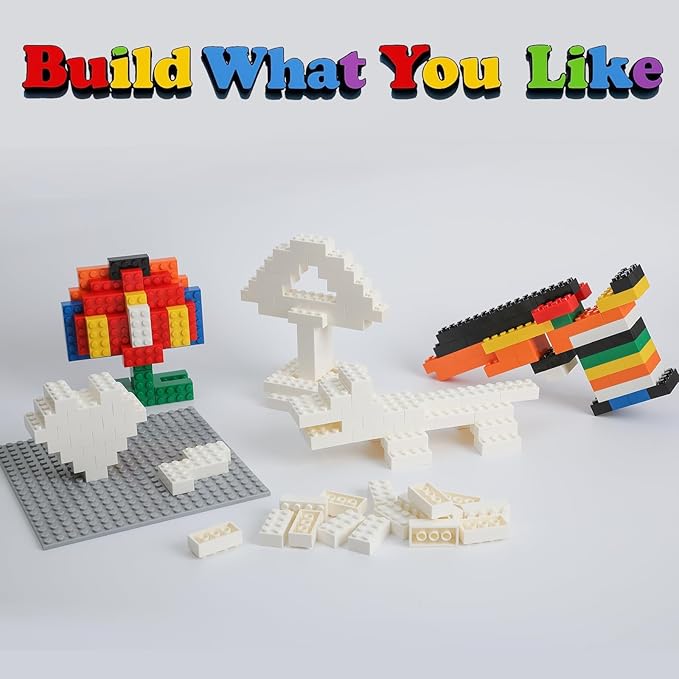 500 Piece Classic Building Bricks and 1 Gray Baseplate, 2x4 Bricks Bulk Creative Building Toys, Blocks Bulk for Kids Ages 6+, White(Small Bricks, 1.25x0.62x0.47 in)