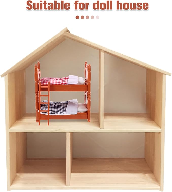 2Pcs Dollhouse Bunk Bed, 4in Mini Bunkbed Furniture, Dollhouse Bed with Ladder, PVC Miniature Doll House Decorative Accessories for Mini Landscape DIY Kit