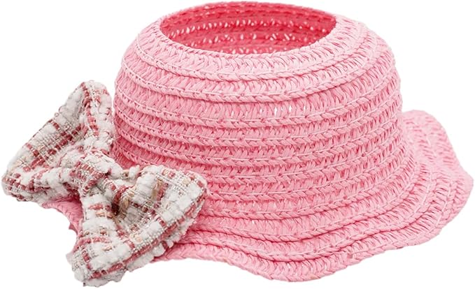 Doll Clothes for 17cm Dolls, Premium Handmade Fashion Clothes 3 Piece Set Including a Weaving Hat, Clothes and Bow with High-End Dolls Accessories for Play & Display - Pure Pink (No Doll No Logo)