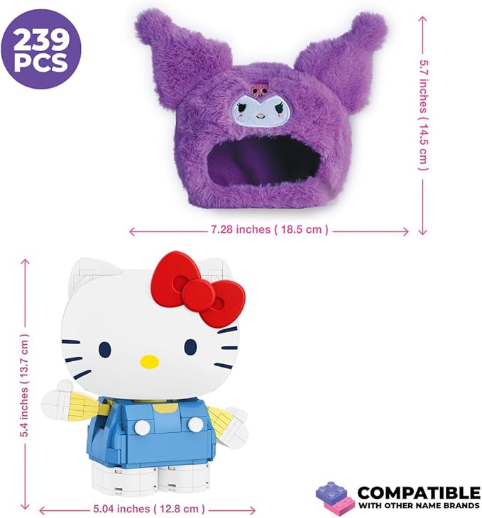 Brickcraft Hello Kitty & Friends Fluffy Fit Building Set with Kuromi Add-On, 239 Pieces, Cute Collectible Brick Figure Toy for Display or Play, Ages 12+ Officially Licensed Sanrio Character Gift Set