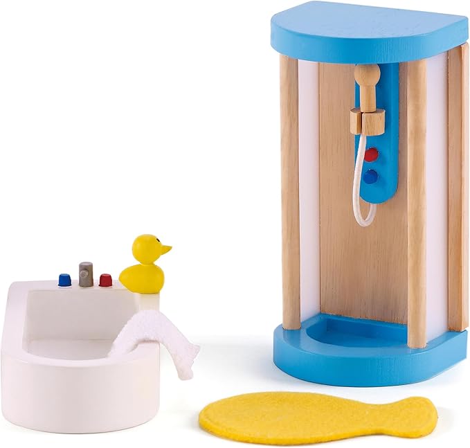 Hape Wooden Doll House Furniture Family Bathroom Set| Pretend Playset for Kid’s Wooden Dollhouse