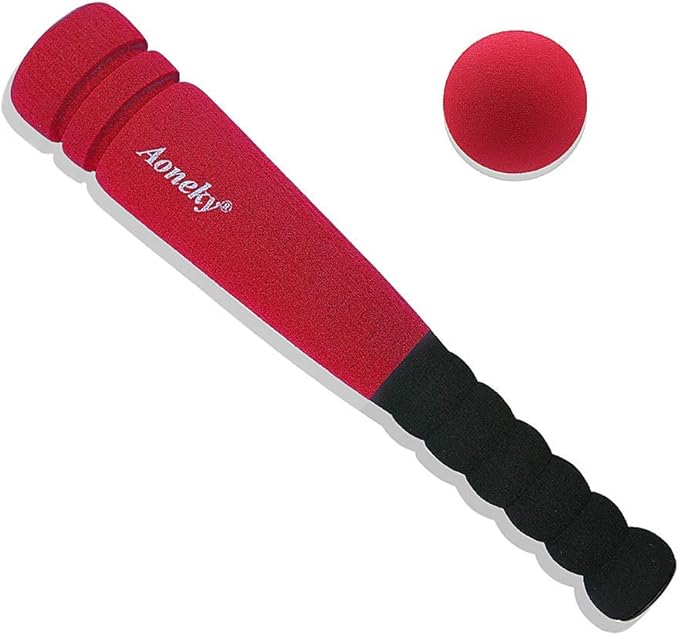 Aoneky Soft Foam Baseball Bat and Ball Set for Toddlers 1-3, 11.8 Inch All-Foam Safety T Ball Toy for Indoor Outdoor Play, Lightweight Mini Bat with Easy Grip (Red)