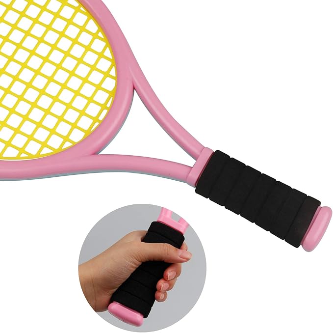 Kids Tennis Racket,17 Inch Plastic Tennis Racket with 2 Soft Balls,2 Tennis Balls and 4 Shuttlecocks for Kid,Toddler Outdoor/Indoor Sport Play