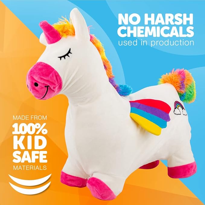 WADDLE Bouncy Hopper Inflatable Animal Hopping Plush, Indoor and Outdoor Toy for Toddlers and Kids, Pump Included, Boys and Girls Ages 2 Years and Up (Unicorn)