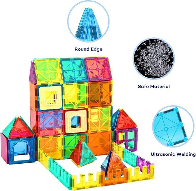 Magnetic Building Tiles,Magnet Building Set,Magnetic Blocks, 3D STEM Stacking Toys, Magnets Toy for Kids Boys Girls
