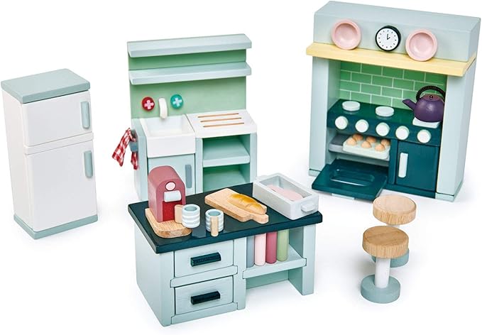 Tender Leaf Toys - Dovetail Dollhouse Accessories - Detailed Ultra Stylish Wooden Furniture Sets and Room Decor - Encourage Creative and Imaginative Fun Play for Children 3+ (Dovetail Kitchen Set)