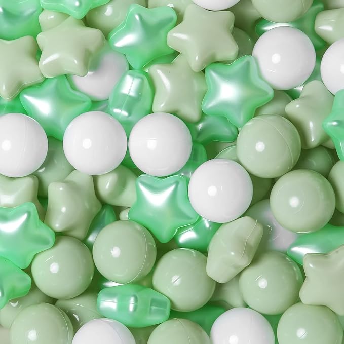 TRENDPLAY Star Ball Pit Balls for Toddlers -50 100 200 Count Star Balls Different Shapes, Non-Toxic Plastic Balls for Safe Play, Boys Girls Festival Party Decoration