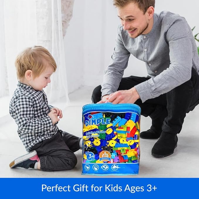 Dimple Large Building Blocks for Toddlers/Kids (600 Piece) Stackable, Multi-Colored, Interlocking Toys Safe, Non-Toxic Plastic Bright Colors, Waterproof Boys, Girls Age 3 for Kids