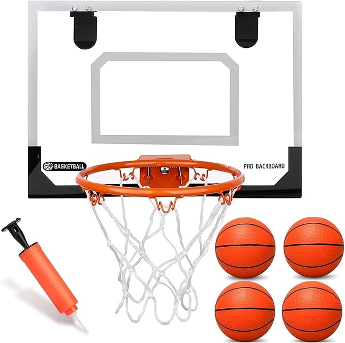Mini Indoor Basketball Hoop for Kids Adults, Small Basketball Hoop Over The Door Mini Hoop with 4 Balls, oost Wall Mount Hoop Sport Game Interactive Toys Gift for Boys Age 3-12