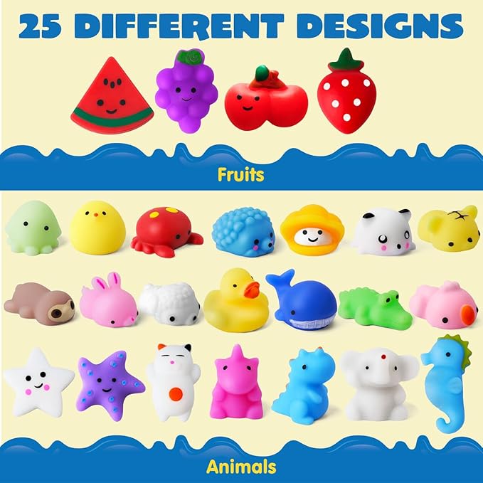 JOYIN Easter Mochi Squishy Toys Set, Random 25 Pack Mini Squishy Mochi, Party Favors for Kids, Kawaii Stress Relief Toys, Basket Stuffers, Goodie Bags Fillers, Birthday Gifts, Classroom Prizes