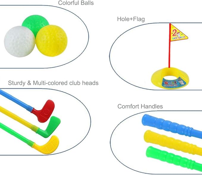 Plastic Golf Clubs, Educational Golf Toys Sets for Toddlers Kids, Outdoor Indoor Sports Golf Game Toys for Boys Girls, Sturdy & Multi-Colored