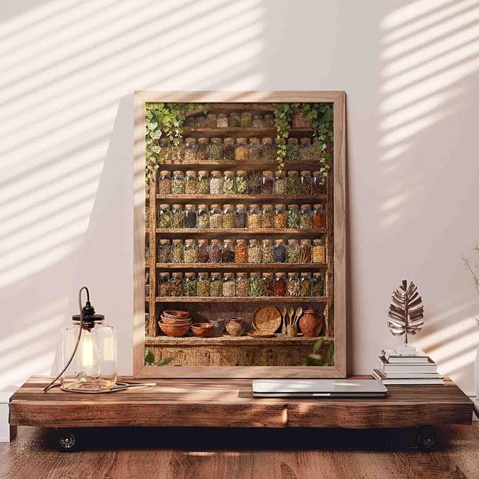 Glass Bottle Food Puzzles 1000 Pieces for Adults, BookshelfSpice Jars Jigsaw Puzzles for Challenging Family Activity Games DIY Puzzle for Home Wall Decor Gifts - 19.7 x 27.6 Inches