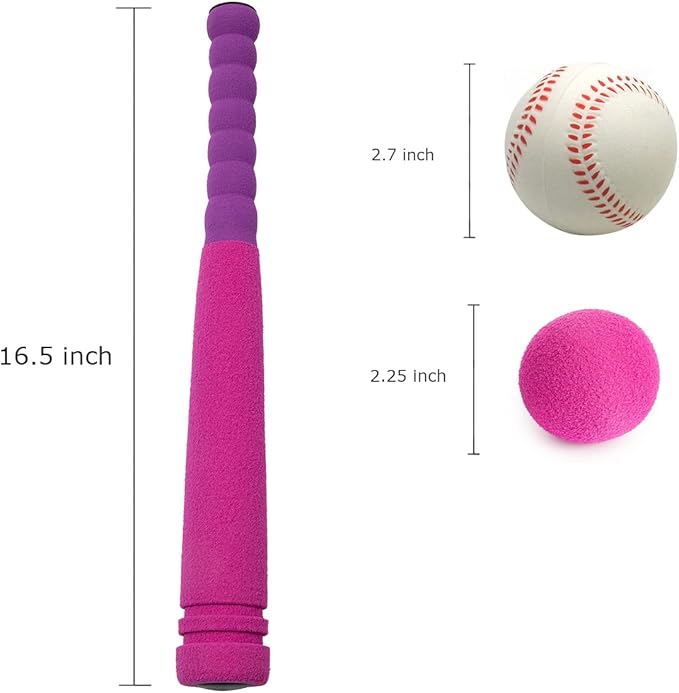 CeleMoon Soft Foam Kids Baseball Bat Toy Set with 3 Balls, 16.5 Inch [Mini Size] for Toddlers Girls Daughters Age 3 Years Old Indoor Outdoor Sport T Ball Bat Playing Game, Pink