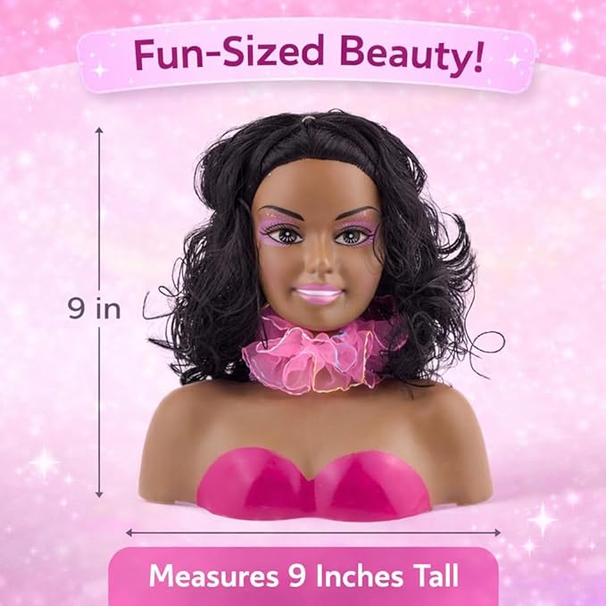 Liberty Imports African American Black Makeup and Hair Styling Doll Head Toy Playset with Real Washable Cosmetic and Fashion Dress Up Accessories for Girls Pretend Play