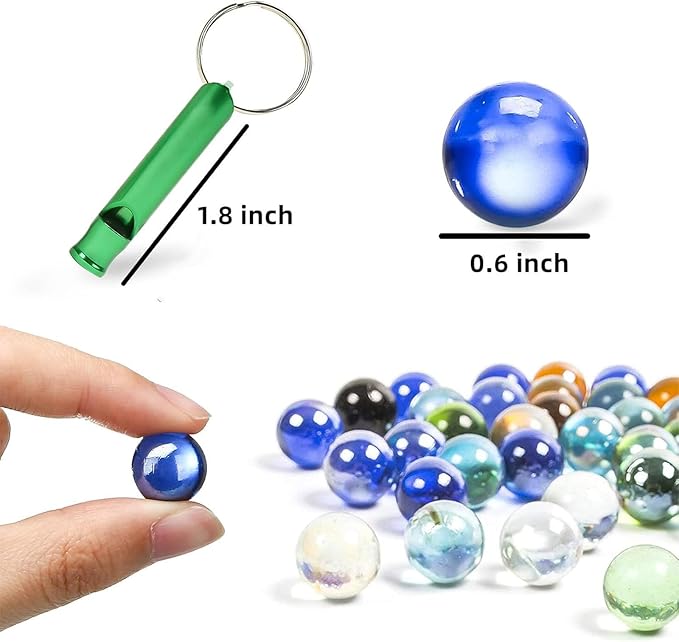 POPLAY 50 PCS Beautiful Player Marbles Bulk for Marble Games,Multiple Colors(1 Whistle for Free)