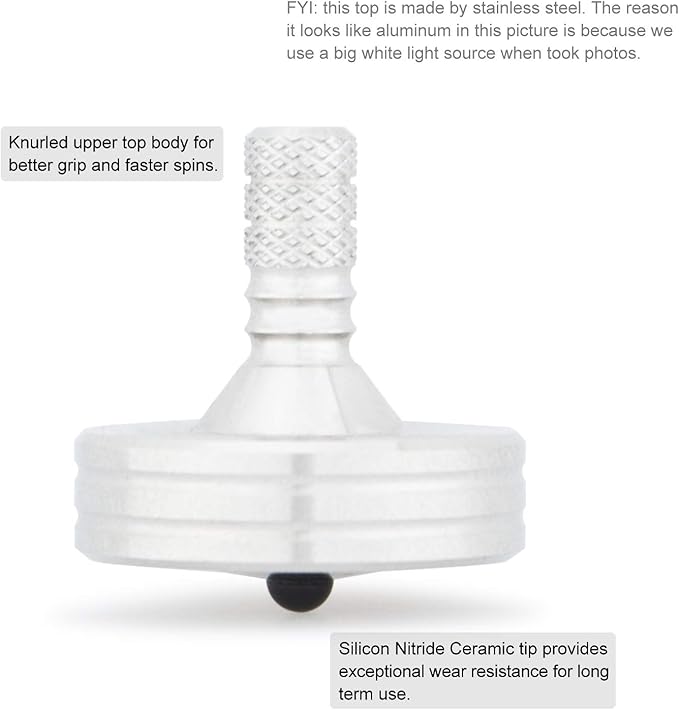 DjuiinoStar High Performance Spinning Top: Long Lasting (Best Record 11:39!), CNC Machined from Solid Stainless Steel, Great Time Killer, EDC Desktop Toy, for Serious Players