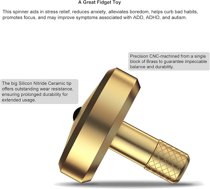 DjuiinoStar Premium Spinning Top: Lengthened Stem, Easy to Twirl, High Performance (BR 13+, AVG 5-8), CNC Machined Brass, Great Time Killer, EDC Fidget Toy DST-820