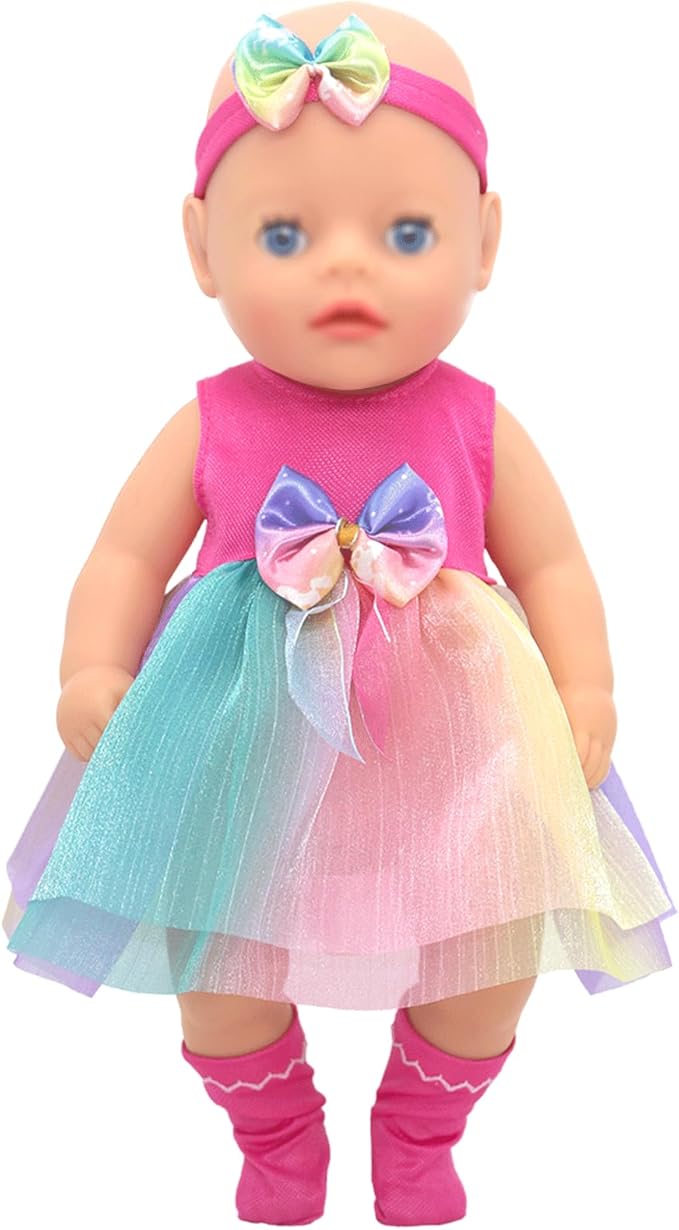 10-14 Inch Doll Clothes and Accessories with Bag, Headband Hat Socks 4-Packs for 14 Inch Girl Doll and 10-12 inch Baby Doll