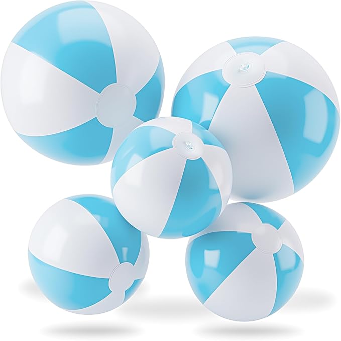 5 Pcs Inflatable Beach Balls 24 & 16 Inch Pastel PVC Large Beach Balls Bulk Blow up Pool Water Game Toy for Kid Adult Birthday Luau Summer Pool Party Favors Decorations(Blue)