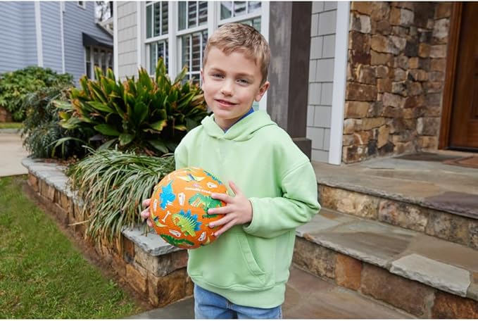 Crocodile Creek Playground Ball - Durable Rubber Ball for Kids Ages 3 and Up - Bouncy Inflatable Ball for Kickball, Indoor Games, and Outdoor Sports - PVC-Free - Dinosaur - 7-inch Diameter
